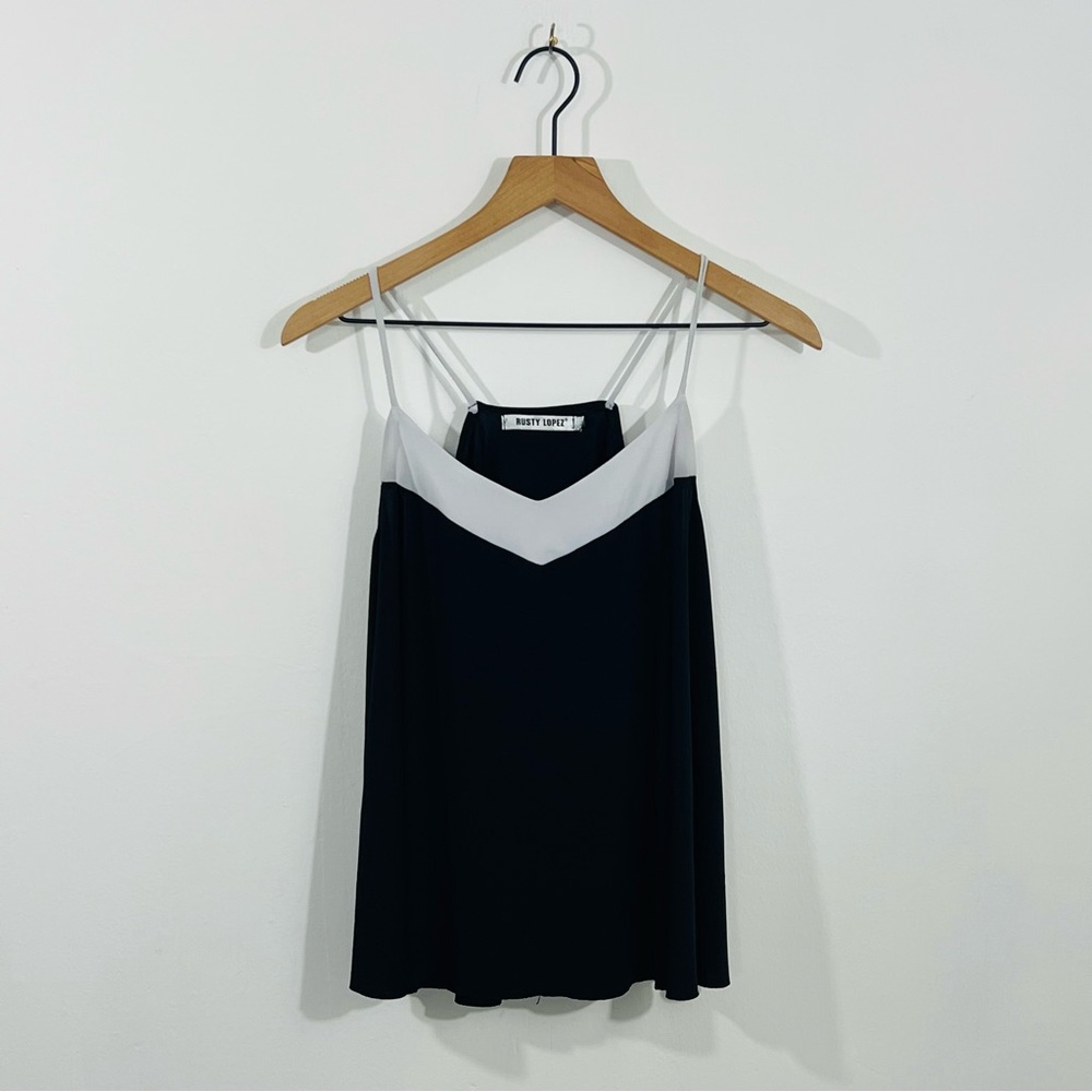Rusty Lopez Black Tank Top With White Trim On Neckline Spaghetti Strap Size L